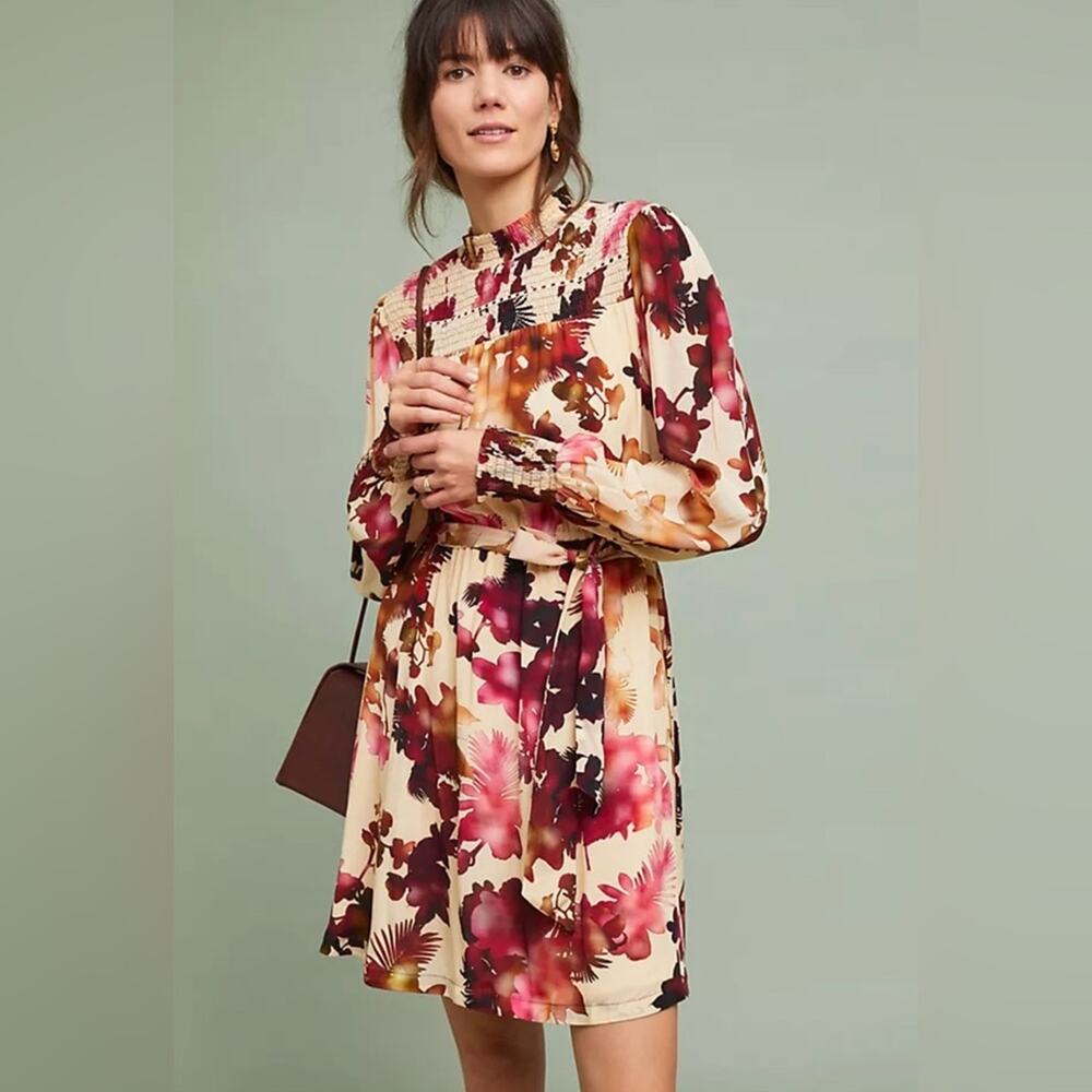 Anthropologie Watercolor Hibiscus Dress by Vineet Bahl